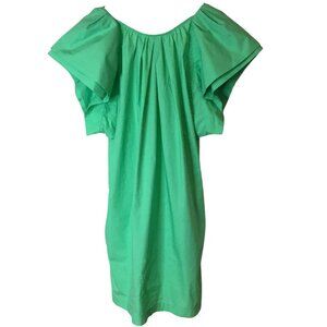 TELA Italy Cotton Poplin Green Flutter Sleeve Mini Shift Dress Pocket Tie Back S
